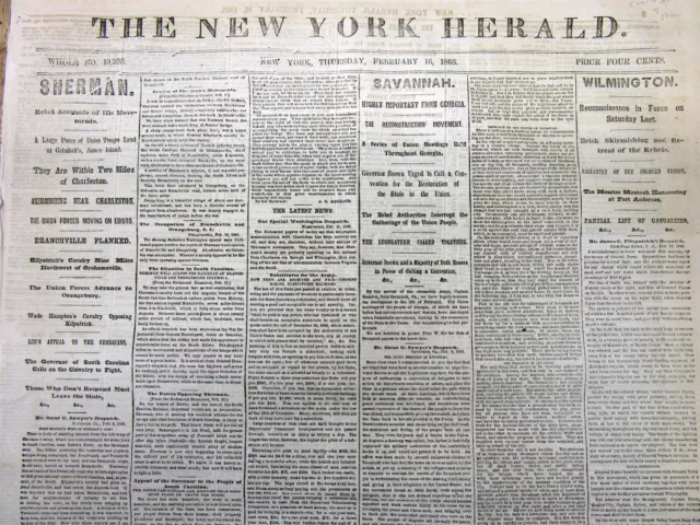 1865 Civil War newspaper w Confederate account SHERMANS MARCH THROUGH CAROLINAS