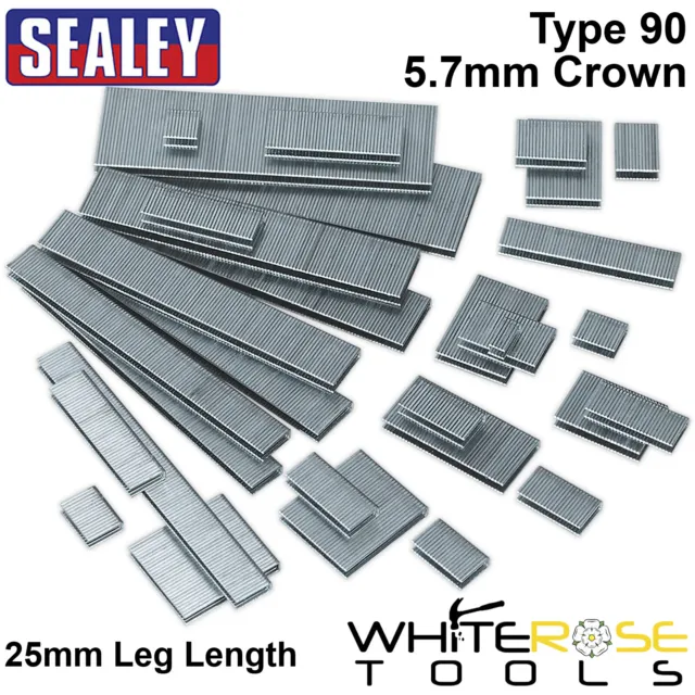 Sealey Type 90 Staples 18 Gauge SWG 5000 Pack 25mm Length 5.7mm Crown Staple