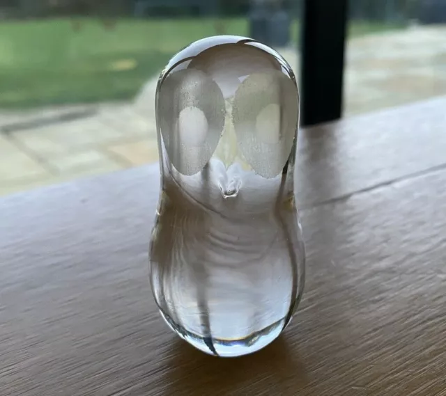 Wedgwood England Clear Art Glass Owl Paperweight Decorative Ornament