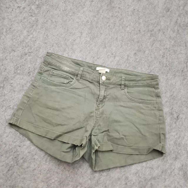 H&M Shorts Womens 8 Green Chino Mid Rise Pockets Cotton Stretch Casual Ladies 2