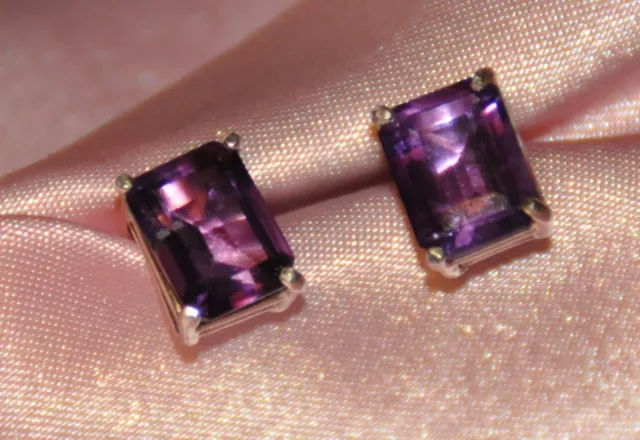 Beautiful 7Mm X 5Mm Emerald Cut Amethyst Studs In Sterling Silver 2 Ctw