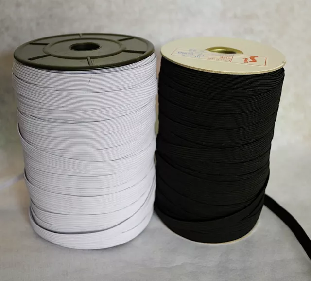 Flat Elastic 12 cord narrow 10mm Black or White - dressmaking crafts sewing