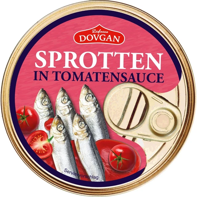 6,77Eur/kg) 12x DOVGAN Kilka Spratti non fritti in Salsa di Pomodoro 12x240g