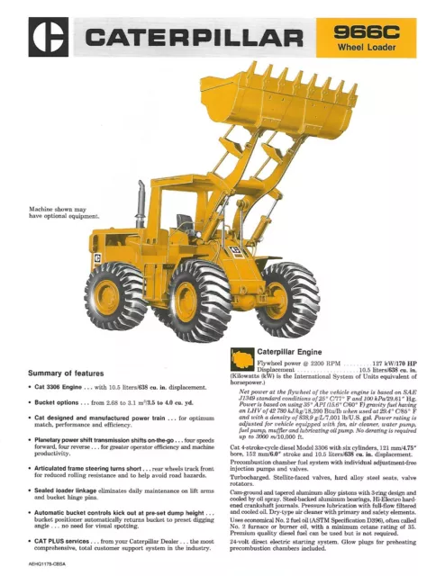 Equipment Brochure - Caterpillar - 966C - Wheel Loader - c1986 (E6953)