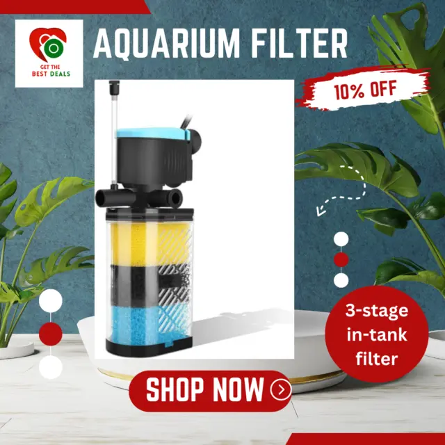 Aquarium Filter, 3-Stage In-Tank Filter, Internal Coarse Sponge Fish Tank Filter