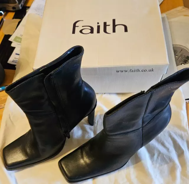 VINTAGE FAITH &SADIE& Square Toe Black Leather Ankle Boots UK6 VGC in ...