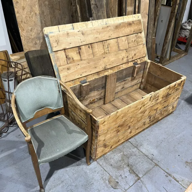 Antique Large Pine Chest Wooden Storage Trunk Blanket Box End Of Bed Ottoman