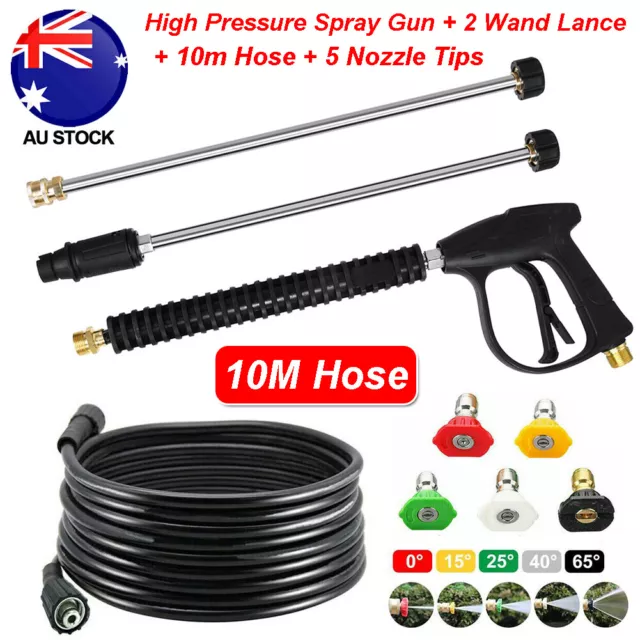 4500PSI High Pressure Washer Spray Gun Wand Lance + 10m Hose Kit + 5 Nozzle Tips