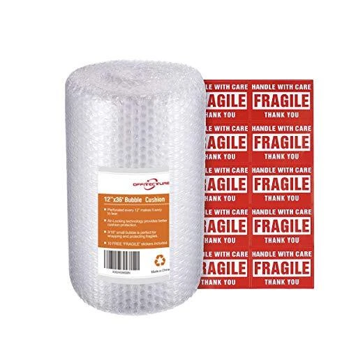 Offitecture Bubble Cushioning Wrap Roll, 3/16” Air Bubble, 12 Inch x 36 Feet,