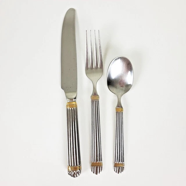 WALLACE SILVER 18/8 Stainless Flatware GOLD CHARDONNAY 3-Piece Place Setting