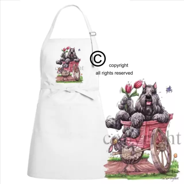 Bouvier Des Flandres Dog Breed Cartoon Art Flower Cart Kitchen Chef Apron