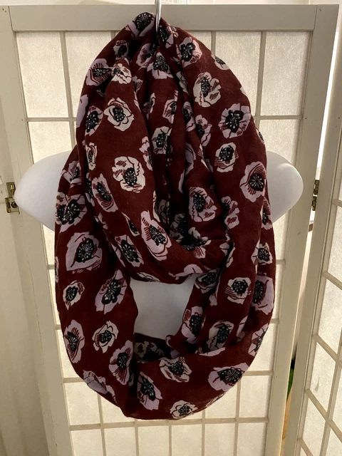 Ann Taylor LOFT Infinity Scarf Floral Print Red Wine Burgundy Lightweight