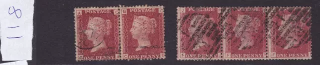 Plate 118 1d GB Victorian QV Penny Red Pair line engraved Postage Stamps strips