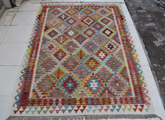 5 x 6'9 Handmade afghan tribal khotrang wool area kilim rug, 5x7 persian rug