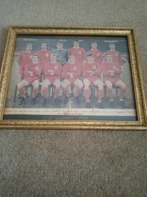 Liverpool Autograph Team Picture All Signed 1965 Cup Winners Frame Geneine