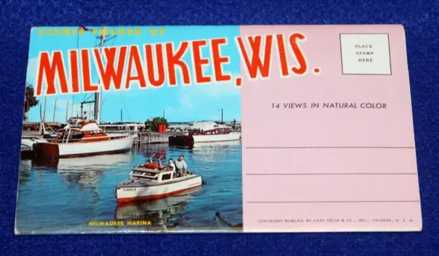 Vintage Scenic Folder of MILWAUKEE WISCONSIN Foldout Postcard 14 Color View 1966