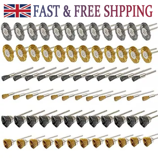 72Pcs Wire Steel Brush Rotary Drill Wheel Cup Twisted Metal Sanding Rust Removal