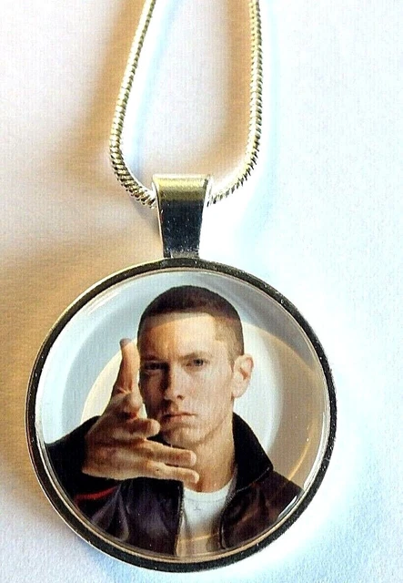 Eminem Rapper Singer Photo Silver Chain Necklace Gift Box Birthday Party Charm