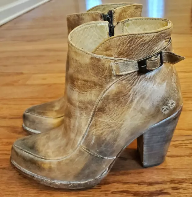 Bed/stu Isla Tan Rustic Leather Distressed Ankle Booties Cobbler Series Size 10