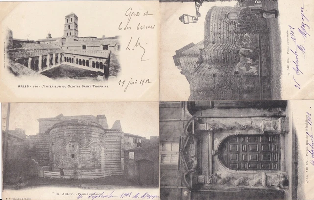 Lot de 4 cartes postales anciennes postcards ARLES PROVENCE timbrées 1902