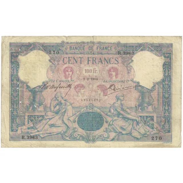 [#192623] Frankreich, 100 Francs, Bleu et Rose, 1904, R.3963 270, S, Fayette:21.