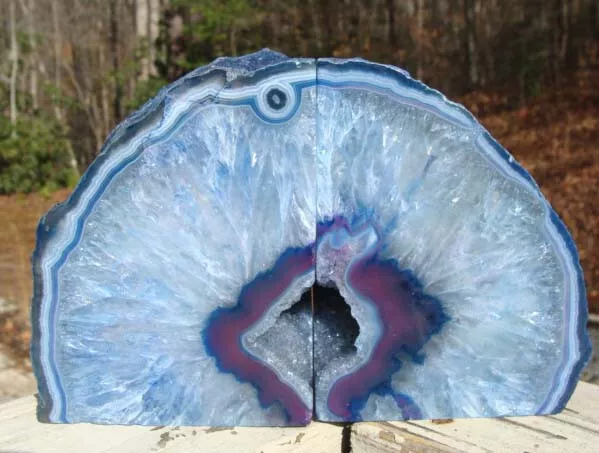 Agate Geode Blue Bookends-Unique Colors And Patterns- Large Druzy Centers-5 lbs