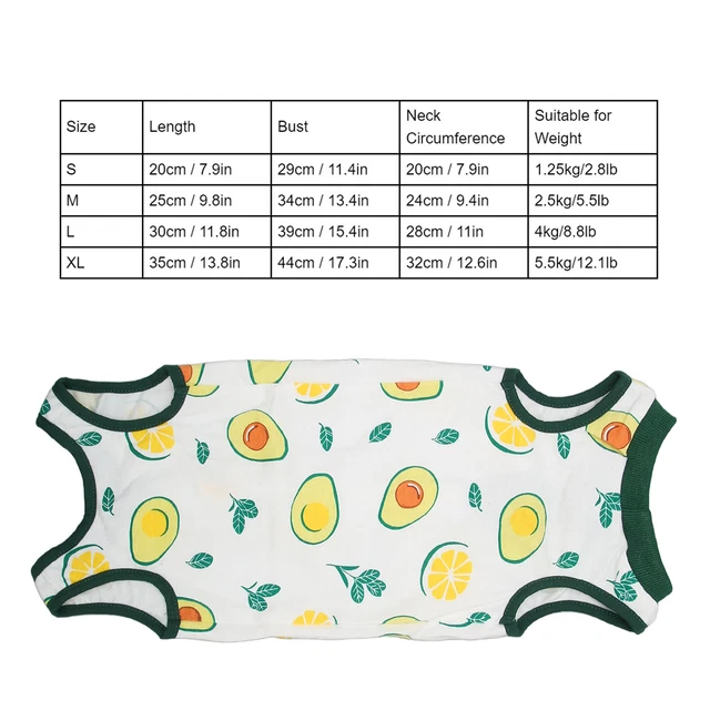 (S) Traje de recuperación para gatitos fácil de usar Traje de recuperación para gatos Estampado flexible de aguacate