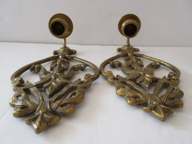 BRASS Cast Wall Candle Holder Ornate Floral Pair Heavy 1 lb 2 oz each 3