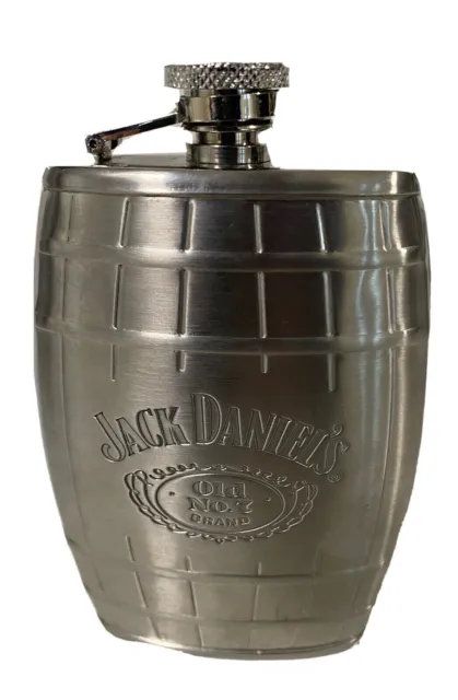 2007 JACK DANIELS * JD Old No 7 Stainless Steel 6 oz Whiskey Barrel Hip Flask 5"