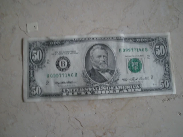 1993 $50 Fifty Dollar Bill Federal Reserve Note Vintage Currency US America