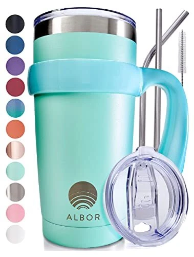 Insulated Tumbler with Lid and Straw - 20 oz Insulated Coffee Mug