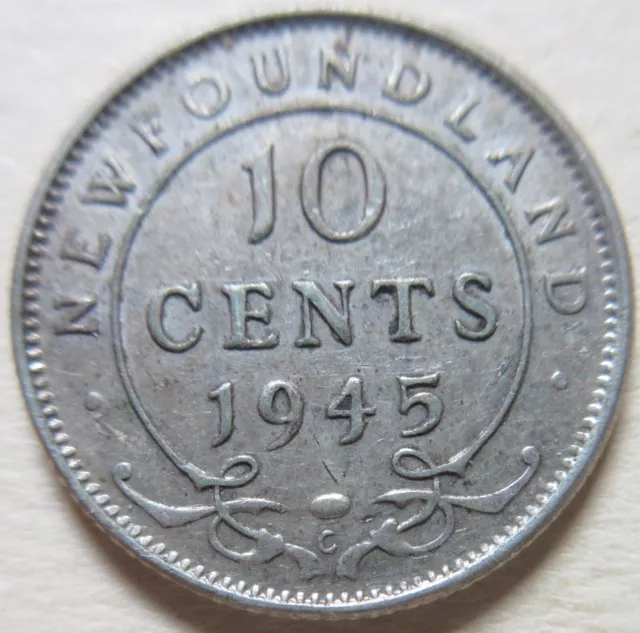 1945 Canada Newfoundland Silver Ten Cents Coin. Dime 10 cents 10c (TR)