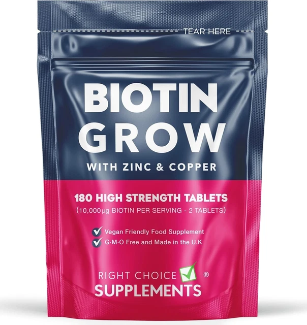 BIOTIN HAIR GROWTH Supplement 180 Tablets Enhanced with Zinc & Copper