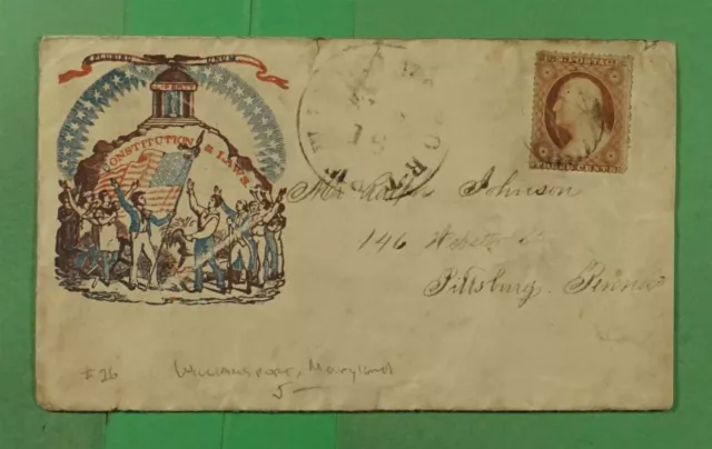 DR WHO 1860S #26 CIVIL WAR PATRIOTIC CACHET MD TO PITTSBURG PA j93558