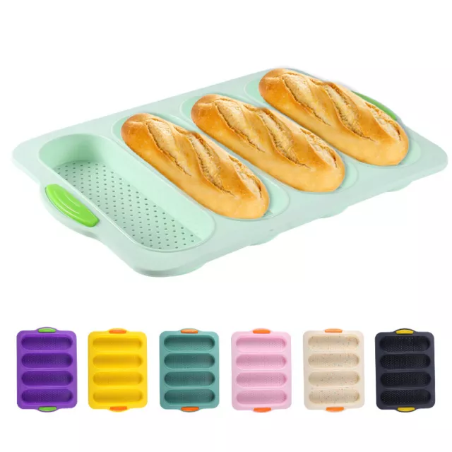 4 Slot French Baguette Non-Stick Bread Baking Loaves Mold Cooking Silicone Tray