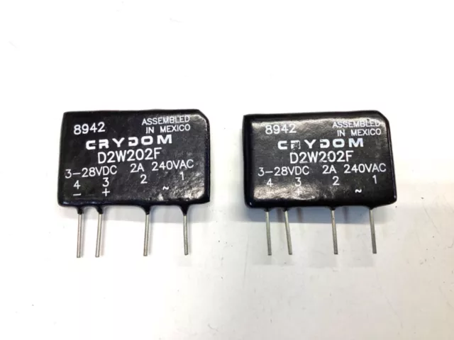 Two (2) Crydom Solid State Relay, 2A 240V AC Load, 3-32VDC Trigger, D2W202F