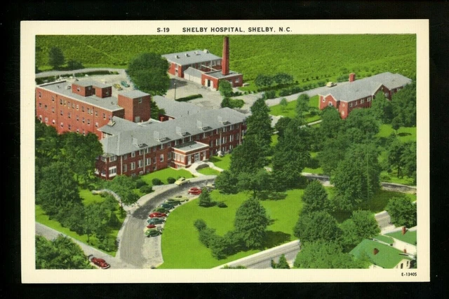 North Carolina NC postcard Shelby Hospital aerial view linen