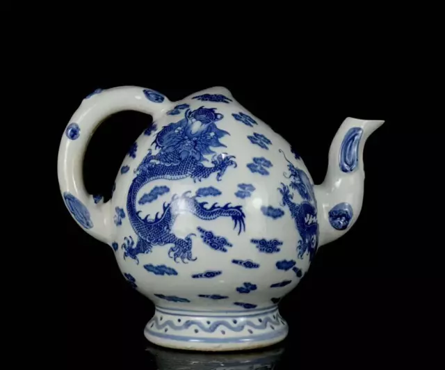 Old Chinese Blue And White Porcelain Teapot Kangxi Marked Wx190