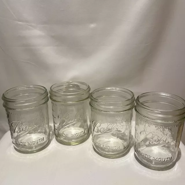 Ball Wide Mouth Pint Size Freezer Safe Fruit Jars (Lot of 4) No Lids or Seals