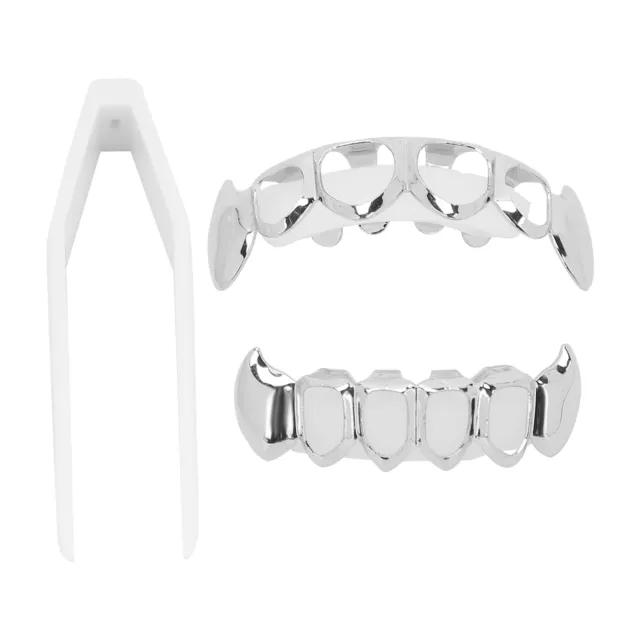 (Silber) Grillz Zahnspange Hip Hop Teeth Grill Set Hohle Beschichtung