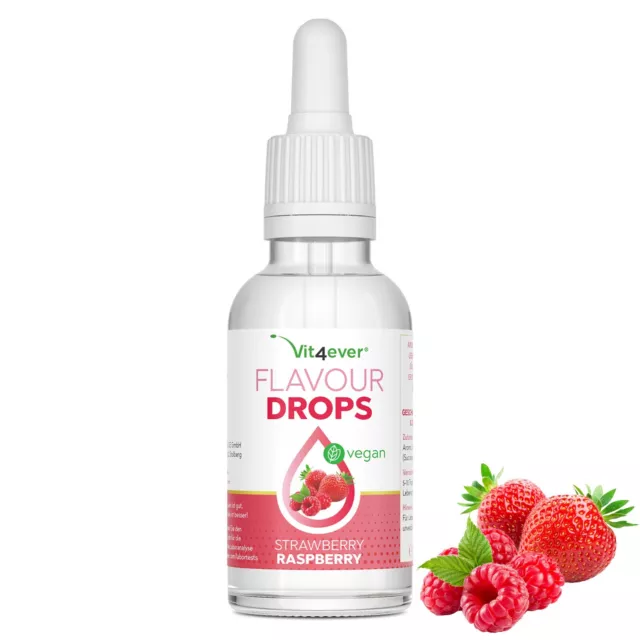 Flavour Drops - 50 ml / 100% vegan o. Kalorien - Aroma-Tropfen Himbeere Erdbeere