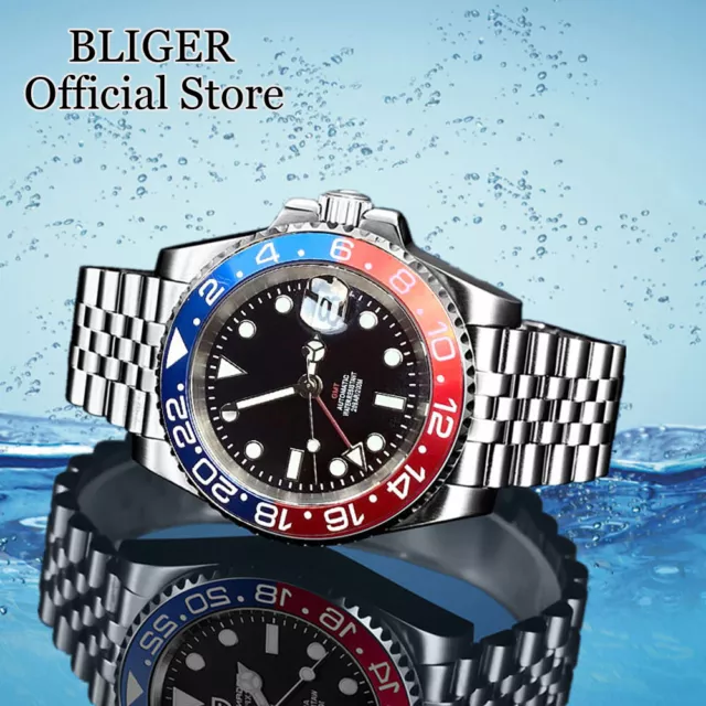 200M Waterproof 40mm Black Dial NH34A GMT Automatic Movement Mens Watch Oyster