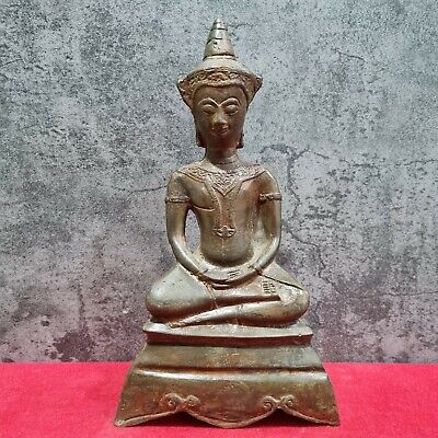 10" Phra Chai Meditation Buddha Statue Bronze Antique Thailand Buddhism Decor