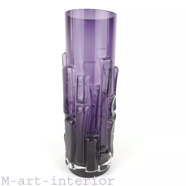 Aseda Glasbruk purple vase 'Bamboo' by Bo Borgstrom textured 60s design vintage