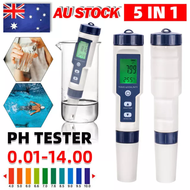 5 in 1 PH Meter TDS/EC/Salinity/Temperature Test Pen Aquarium Pool Water Tester