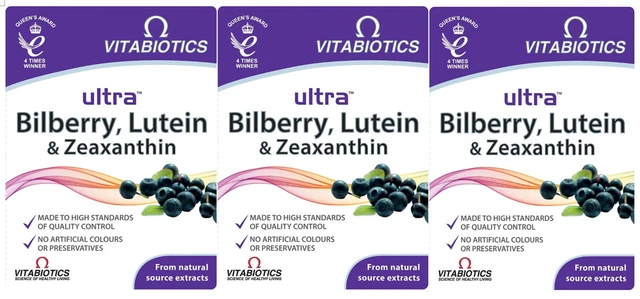VITABIOTICS ULTRA BILBERRY, Lutein and Zeaxanthin 90 Tablets (30 Tabs X ...