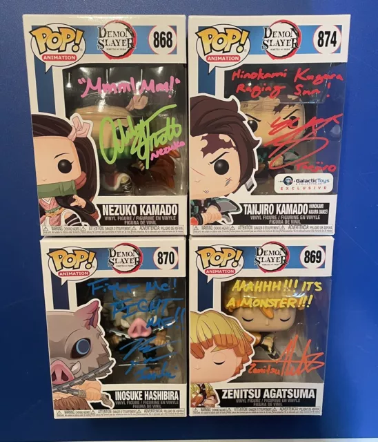 Demon Slayer Signed FUNKO POP! Lot Tanjiro Nezuko Inosuke & Zenitsu JSA READ