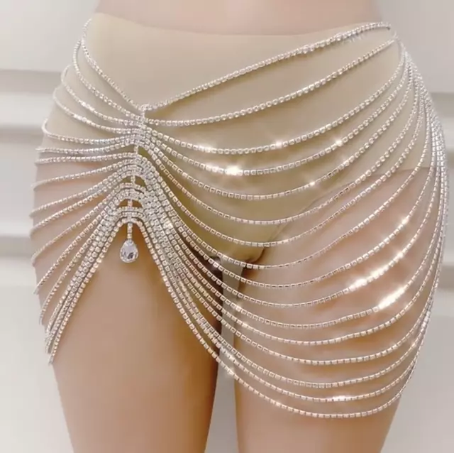 Body Chain Jewelry Sexy Fringe Long Skirt Belt Tassel Waist Rhinestone Underwear