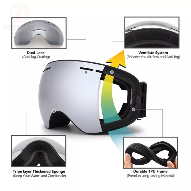 Men Women Ski Goggles Snow Glasses Double Lens Anti-fog UV Protection Winter