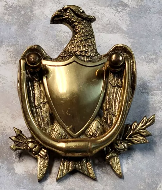 Brass Eagle Crest w/ Shield Vtg Door Knocker Olive Branches Arrows Great Seal